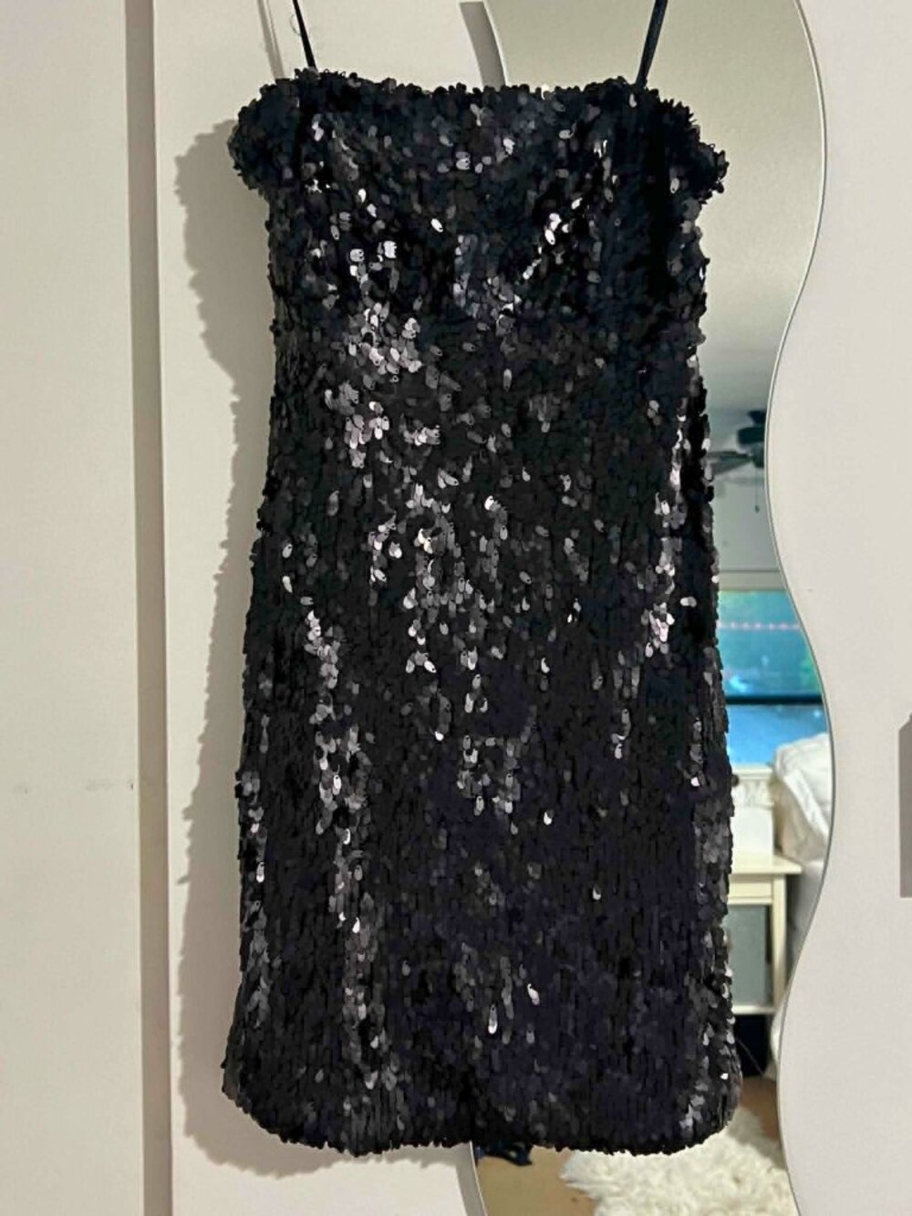 Vintage Y2K matte sequin strapless mini party dress, Size 0